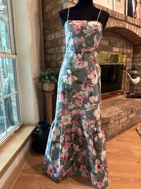 Express Floral Spaghetti-Strap Maxi Dress - Blue with Pink